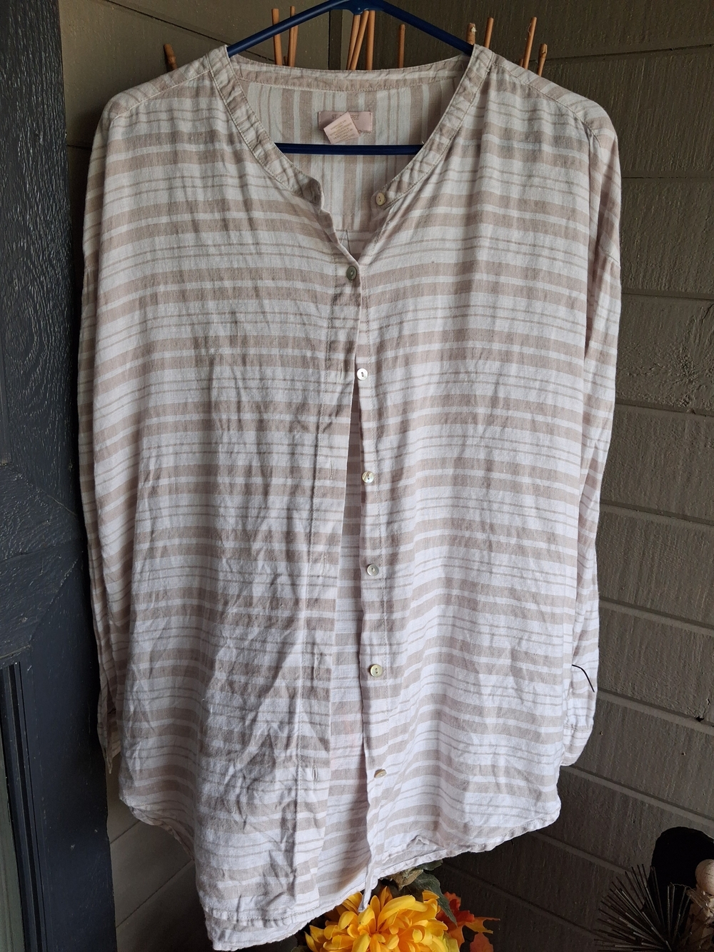 St. Tropez West 100%Linen Women’s Lightweight Beige Stripe Size M